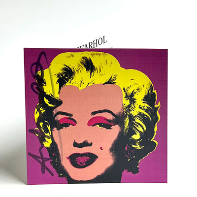 Andy Warhol. “Marilyn” (Purple). 1981. Color screenprint on invitation card for the retrospective exhibition 