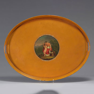 Tea tray in painted sheet metal, Neoclassical scene, Charles X period