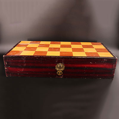 China - Ivory chess games in original box and chessboard. Early 20th