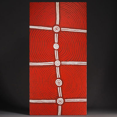Djardie ASHLEY (1950- ) Grande huile sur toile aborigène, signée au dos.
