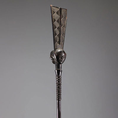 Luba ceremonial canes decorated with a head with a dark patina, early 20th century