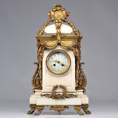 Beautiful marble and bronze clock decorated with draped angels from 19th century