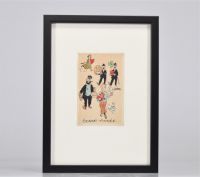 HERGÉ (Georges REMI dit) 1907-1983, projet de carte postal, encre de Chine, aquarelle et crayon sur papier