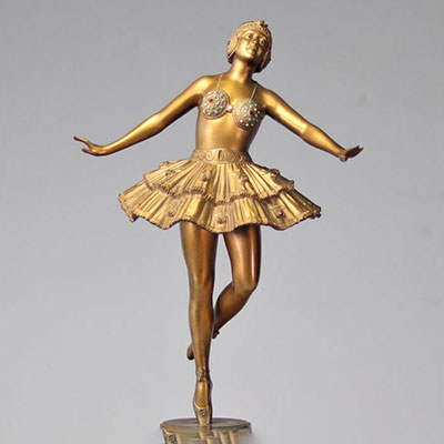 H. RIEDER (XIX-XX) Grande danseuse Art Déco en bronze doré