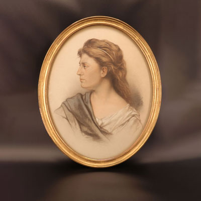 Pastel portrait young woman signed and dated 1878