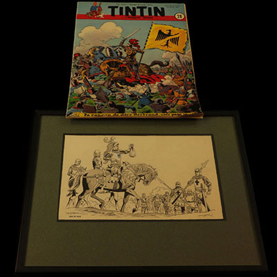 Planche - BD - Bob de Moor dessin du journal Tintin 1950 avec journal La rançon du sire Bertrand