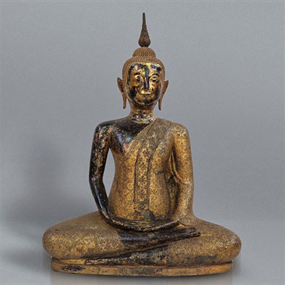 Important large gilt bronze Buddha, In a rare pose (Dhyana mudra) Thailand ca. 1800