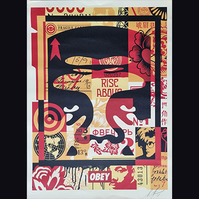 OBEY GIANT, Shepard FAIREY (USA, 1970)3-face collage, 2019.-Silkscreen. Hand signed and dated