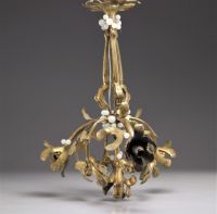 Art Nouveau bronze chandelier with mistletoe