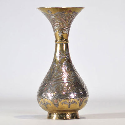 Copper vase with silver inlay
