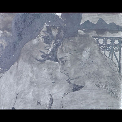 Belgique - Rare œuvre authentique de Paul DELVAUX (1897-1994) (53,5cm sur 43,5cm) - Au bord du lac