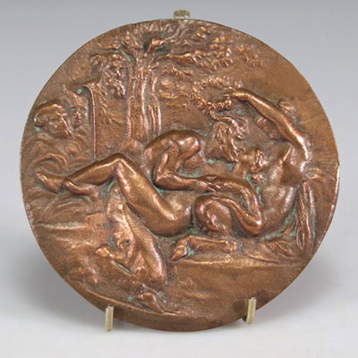 Erotic decorative plate in bronze 19th century