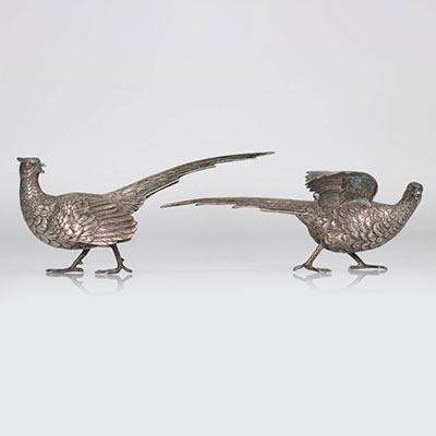 Couple of birds in sterling silver, goldsmith's hallmark and 835 