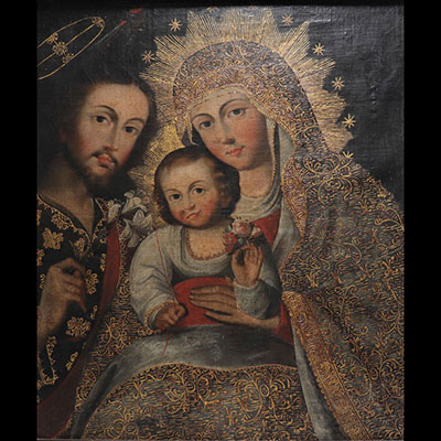 Huile sur toile Vierge à l’enfant avec Saint Joseph école des pays de l’Est fin XVIIIème 