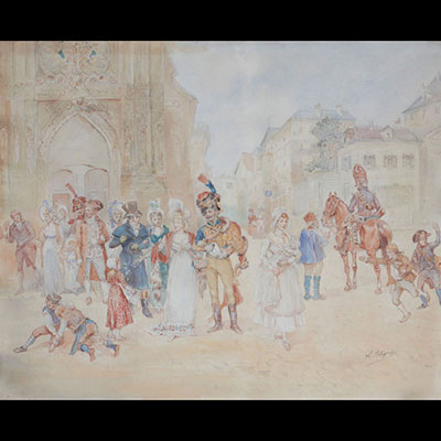 Military scene - Watercolor - Albert BLIGNY (1849-1908)