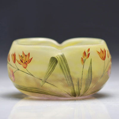 Daum Nancy bowl decorated with orange enamelled flowers