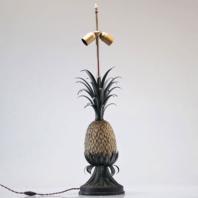 Lampe ananas en bronze polychrome