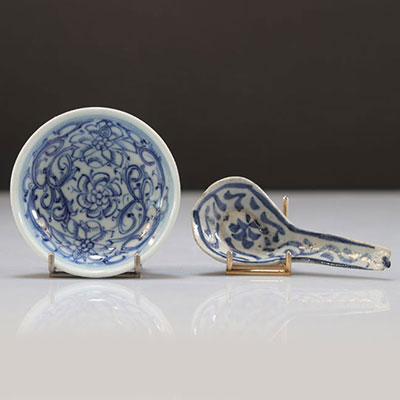 Blue white porcelain dish and spoon