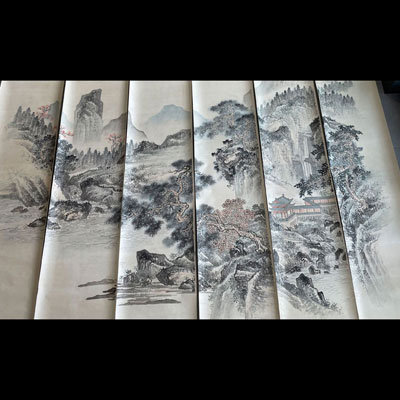 Peinture sur rouleau. Chine à décor de paysages