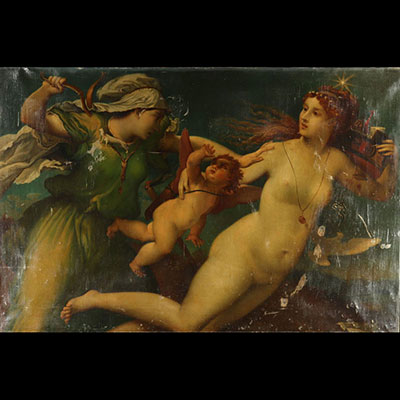 Huile sur toile scène mythologique Renaissance Italienne 