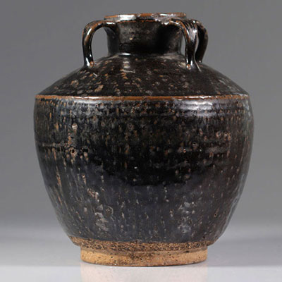 China Tenmoku vase in glazed sandstone, Song period
