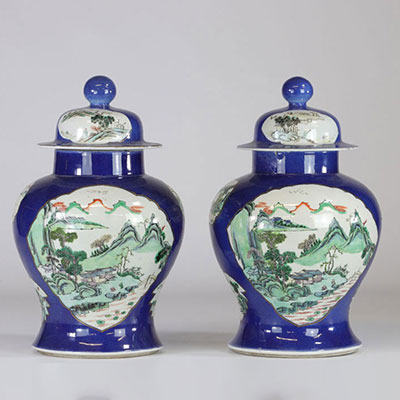 China pair of blue powdered vases with landscape decor