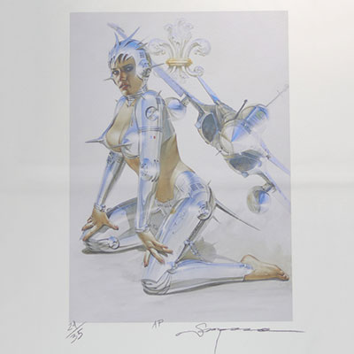 Hajime Sorayama - Sexy Robot Sérigraphie en couleur Signée au crayon et numérotée x/35 Annotée AP « Artist Proof » Timbre sec de l'artiste « Sorayama »