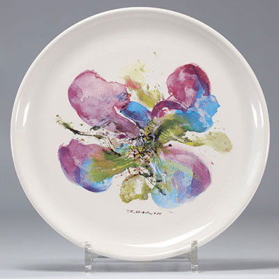 Zao Wou-Ki (1920-2013). Plate Orchidée 1986 In screen-printed earthenware, signed and dated in the pattern, annotated 