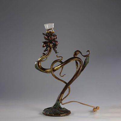 Lampe art nouveau en bronze ancienne polychromie vers 1900 