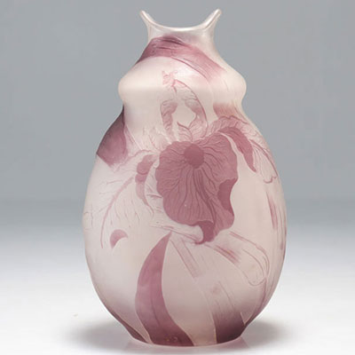 Emile Gallé multi-layered vase with acid-etched iris decor