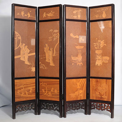 Chinese screen in very finely carved wood 20th century