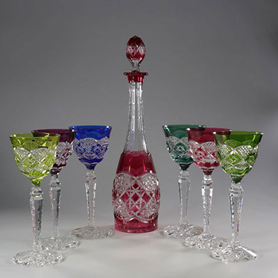 Val Saint Lambert decanter and glasses (6) finely cut