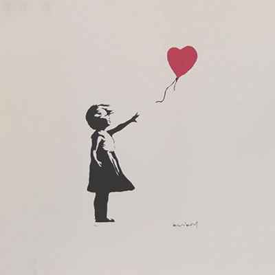 Banksy - Girl with Balloon. Lithographie sur papier signée et numérotée 68/150. Certificat.