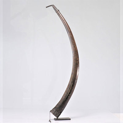 Tibetan ceremonial horn with 19th century silver mount