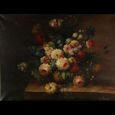 Grande huile sur toile - bouquet de fleurs - signée Brooks 