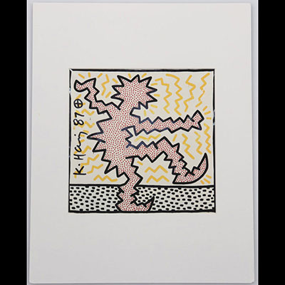 Keith Haring - Homme dansant, 1987 Signé à la main et daté par Keith Haring au marqueur noir sur le sur le devant d'une impression offset.