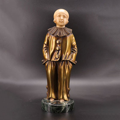 Pierrot in bronze and marble, Art Deco period.