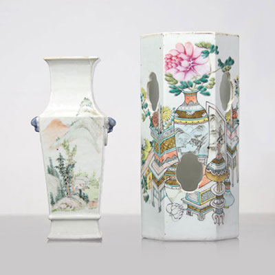 Chinese porcelain vase and hat rack