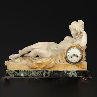 Claude-Michel CLODION (after) Rare white marble clock depicting a nude young woman, 19th century