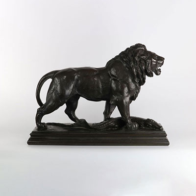 Antoine Louis BARYE (1796-1875) Bronze proof Lion and alligator signed on the 19th terrace