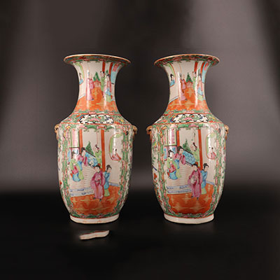 China - Pair of Canton vases with character decoration