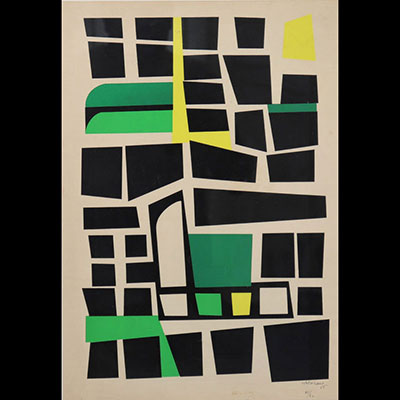Jo DELAHAUT (1911-1992) sérigraphie de couleur verte, jaune et noir 