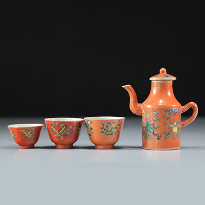 Chinese porcelain tea set with floral decor