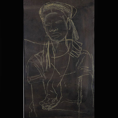 Floris JESPERS (1889-1965) portrait d'une jeune femme africaine, pastel sur feuille aquarellée
