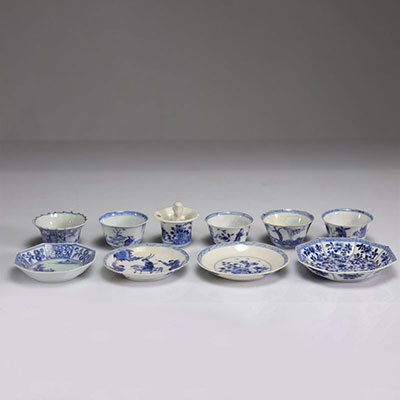 Lot (10) bols et assiettes blanc bleu XVIIIème