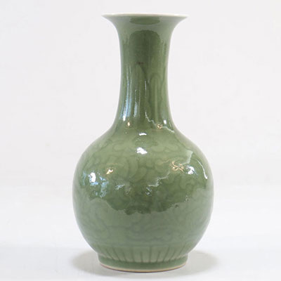 Green Chinese porcelain vase with floral decoration