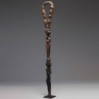 Canne sculptée de 2 personnages, Congo