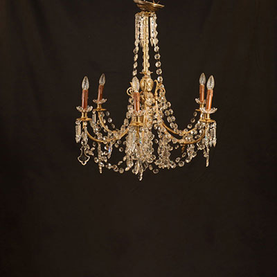 Grand lustre en bronze et pandeloques cristal 