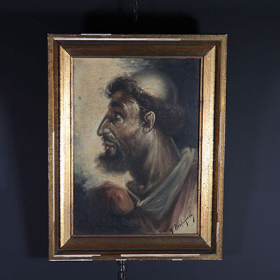 F. Berlingieri (Italy, 19th century), man in profile. Oil on panel