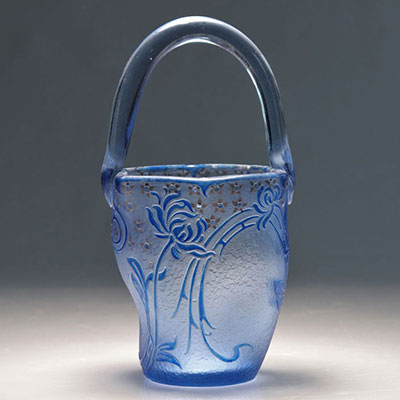 Daum engraved glass basket 